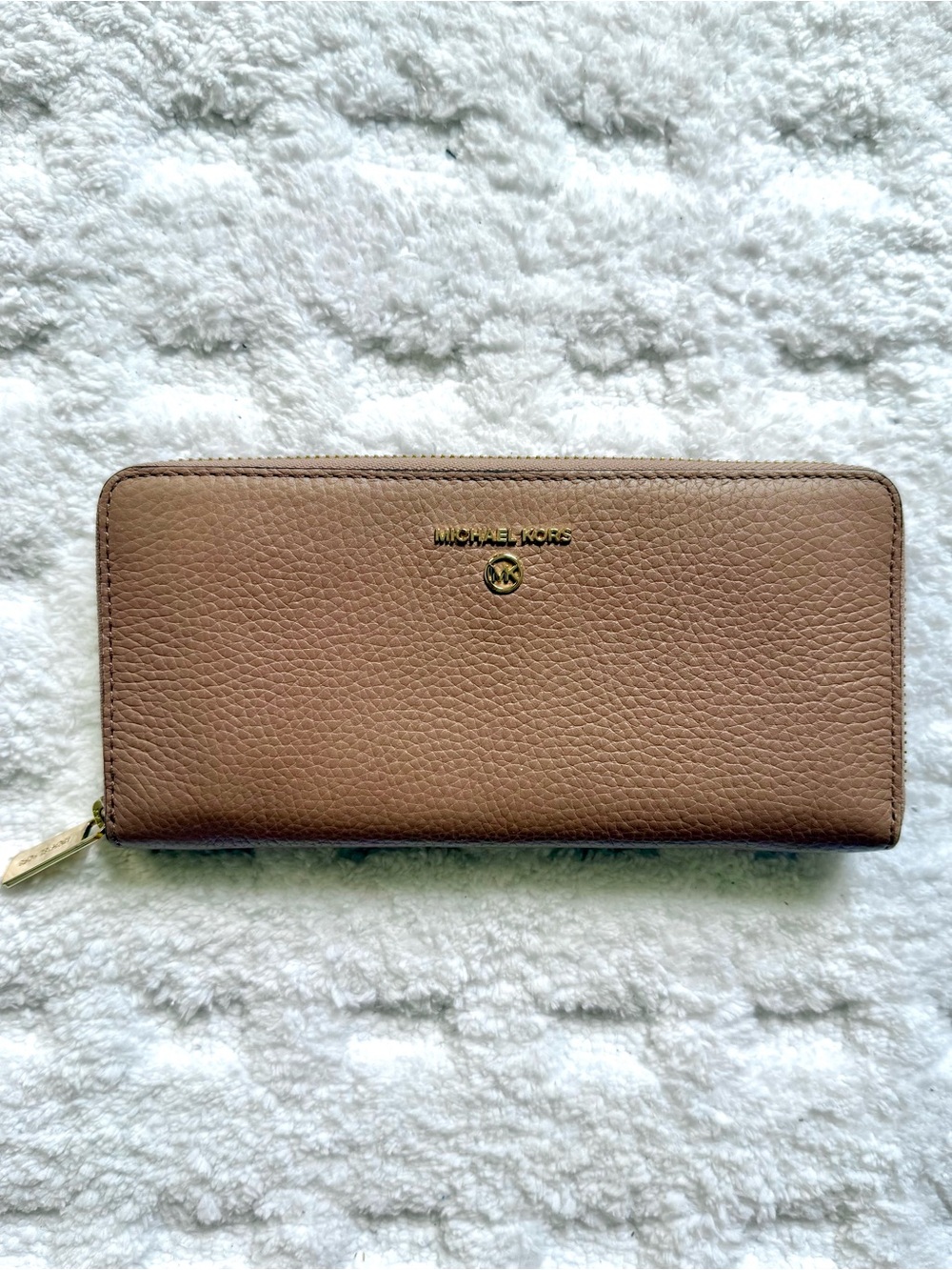 Michael Kors Dusty Rose Pebbled Leather Zip-Around Wallet with Gold Logo